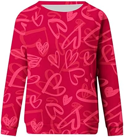 Oplxuo dukseri za žene Slatko ljubavne srce grafičke košulje dugih rukava posada pulover casual Valentinovo darovi vrhovi