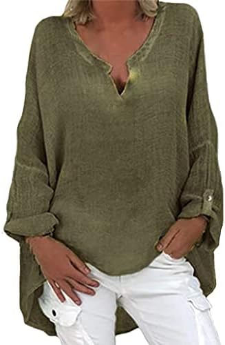 Prevelike košulje za žene s dugim rukavima i širokim izrezom u obliku slova $ -5, lanene lagane modne Ležerne jednobojne majice vrhovi