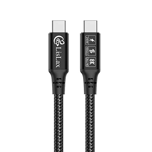 Kabel LisLax USB4 Thunderbolt 4 [1 m 3,3 ft], USB C, Type C -Type C, snaga 240 W, prikaz 8K 60 Hz, 40 Gbit /s, Kompatibilan s Thunderbolt