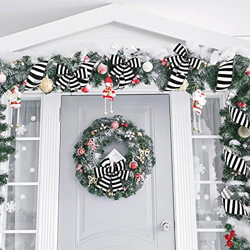 20 metara 2 koluti božićna crno -bijela prugasta vrpca Božićna horizontalna prugastih dekorativnih vrpci za božićno drvce jesen omotavanje