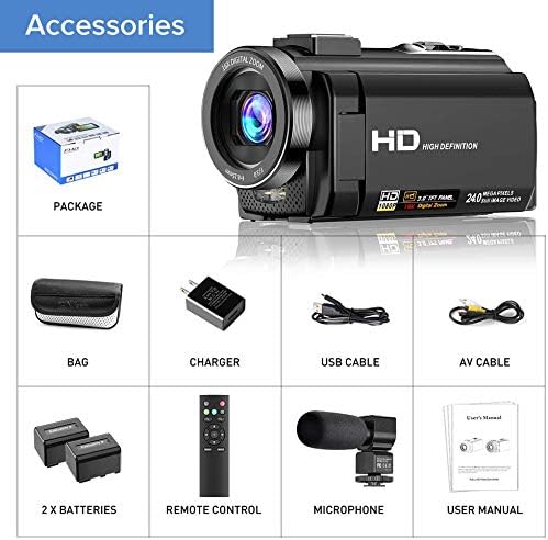Video kamera, 1080p FHD Camcorder 30FPS 24MP Vlogging Camera za YouTube s 16x digitalnim zumom, 3 inča 270 stupnjeva rotacije LCD zaslon