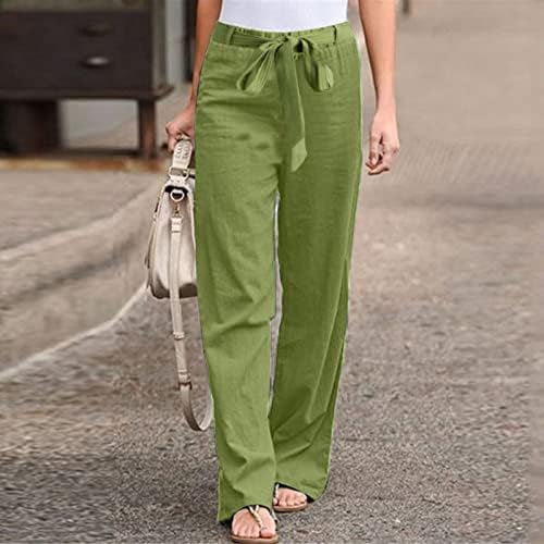 ZDFER ženske pamučne lanene konusne hlače za elastično struk Dužine gaće hlače ležerne hlače s džepovima