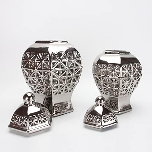 Robmet ukrasna srebrna rešetka đumbira s poklopcem, keramička staklena tenple staklenke, porculanski vasec spremni za skladištenje
