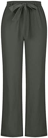 Ženske lanene hlače, jednobojne lanene hlače s elastičnim strukom, modne lanene hlače s vezicama s džepovima, tajice za vježbanje