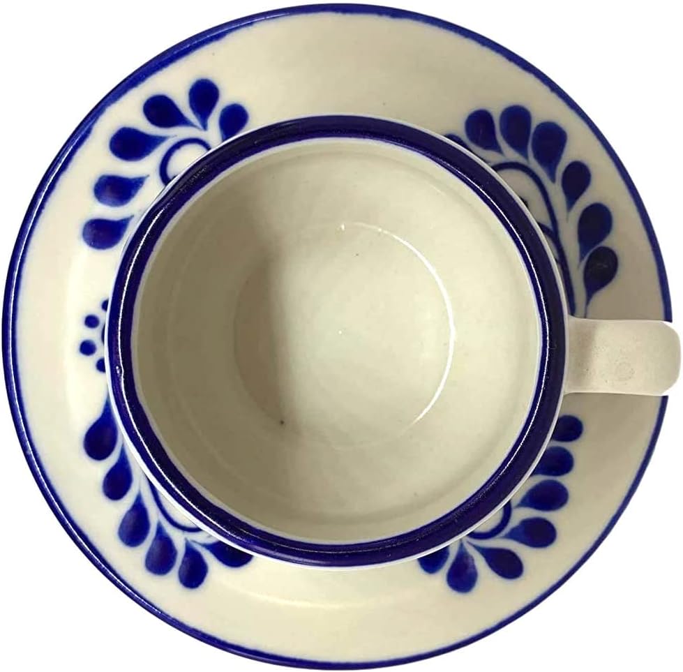 dizajnira keramičku šalicu i tanjurić u plavoj i bijeloj boji-Meksička šalica za kavu i ručno oslikani tanjurić - autentični Meksički