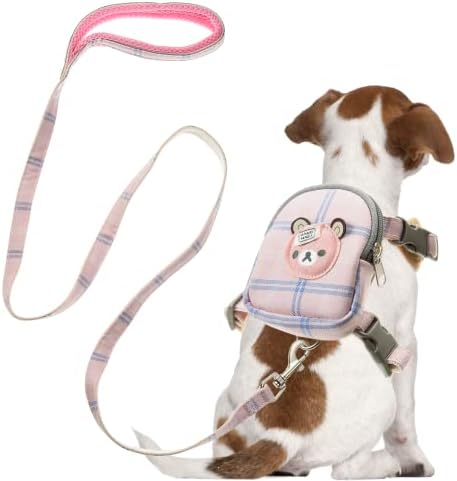 Remen za pse, ruksak za pse, podesivi remen za kućne ljubimce, ruksak za nošenje pasa, ružičasti nosač štenaca s povodcem za male mačke,