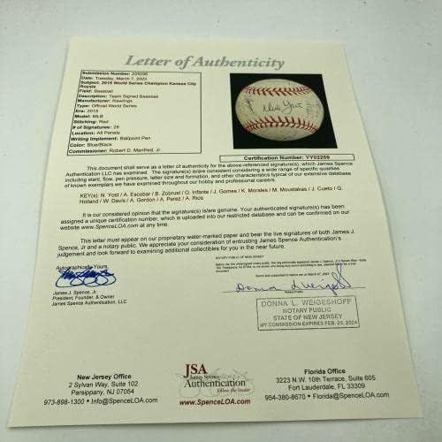 2015 Kansas City Royals World Series Champs tim potpisao je W.S. Baseball JSA CoA - Autografirani bejzbol