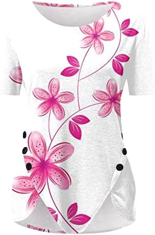 Ženske elegantne majice s tunikom, modna majica s cvjetnim printom, bluza s izrezom u obliku slova u i kratkim rukavima, košulje s