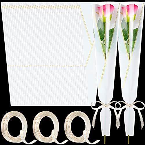 300 komada za Majčin dan s jednom ružom u rukavu 17, 72 95, 12 91, 57 inčne vrećice za pakiranje pojedinačnih cvjetova plastične bijele