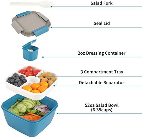 ShopWithGreen 3 Pack Bento Box + 52 oz salata, skladištenje hrane s uklonjivim loncima za ladice i topove, bez BPA, mikrovalna pećnica