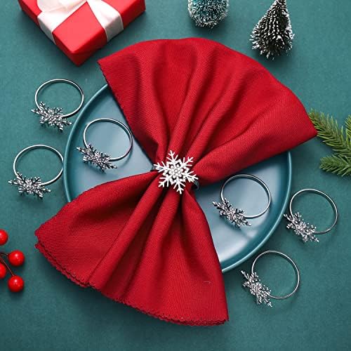 CEALXHENY božićna snježna pahulja salveti prstenovi Set Rhinestone Snowflake držači za salvete za večeru za postavljanje stola s snježnom