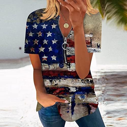 Rebrasti tenk vrhovi za žene, predimenzionirana uredska ljetna bluza za žene klasične majice američke zastave s kratkim rukavima