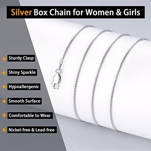 18 karatnog punog zlata i 925 srebra, lančana ogrlica za žene i djevojke, lanac kutija debljine 1 mm, sjajne i izdržljive ženske ogrlice