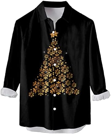 ZDDO majice za božićne gumbe za muške, dugi rukav 3d Xmas Snowflake Stablo Print Hawaiian Shirt Party casual majice