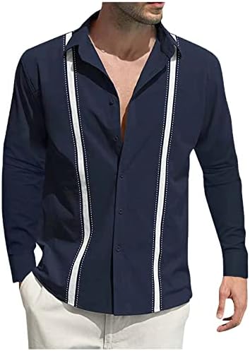 Muški modni prugasti gumb dolje košulje svlačivanje dugih rukava V enck labave košulje za uklanjanje čvrste košulje