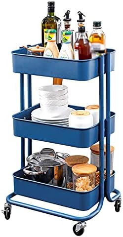 Multifunkcionalna jedinica za police s 3 slojeve s kotačima Mobile kolica stalak za skladištenje kućanstva Plava kuhinja košarica povrća
