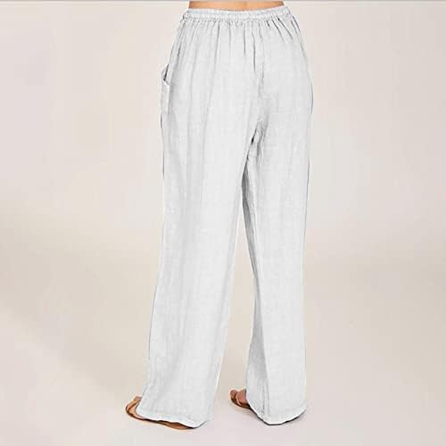 LCEPCY široke platnene hlače Žene ženske struke Struk Strane ležerne hlače udobne prozračne lagane hlače s džepovima