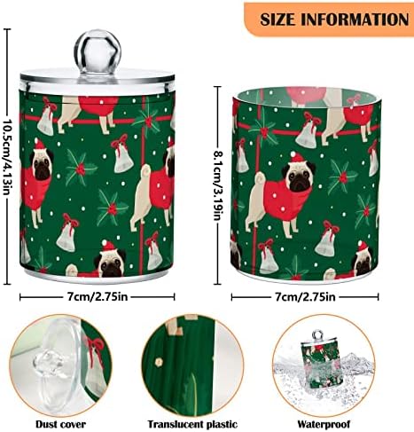 Alaza 2 Pack Qtip držač za dozator božićni pug Organizator kupaonice kanisteri za pamučne kuglice/brise/jastučići/flos, plastične staklenke
