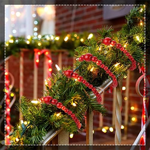 4 PCS 48 stopa božićna drvena zrnca dekor 11,8 ft seoska kuća zid viseći dekor rustikalno drvena perlica Garland boho božićno drvce