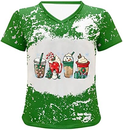 Sretne božićne košulje za žene novo 2022., božićna bluza s izbjeljivačem, elegantne Ležerne majice s izrezom u obliku slova u i kratkim