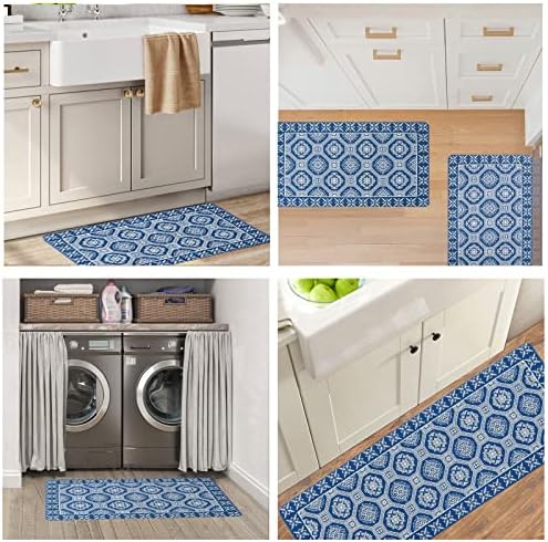 Kuhinjski tepisi za pod od 2 komada, plavi mekani Kuhinjski tepisi, neklizajuća vodootporna PVC prostirka, udobna prostirka za umivaonik,