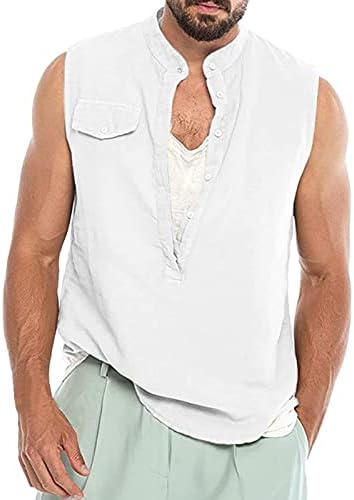 XXBR muški pamučni laneni tenk gornji dio, gumb dolje košulje bez rukava Summer Beach Osnovna čvrsta boja majica labave tanke