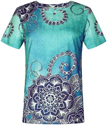 Vintage majice za žene, ljetne elegantne majice kratkih rukava s cvjetnim printom, majice u boji, tunike, retro bluza s okruglim vratom