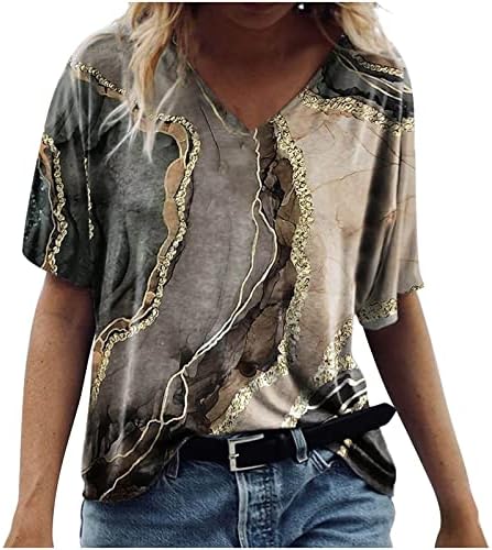 Ženska majica za ljetnu jesen majica s kratkim rukavima moda V vrat pamuk grafički gornji majica za žene K0 K0