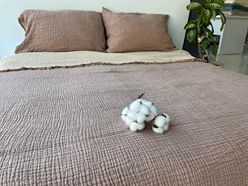 Muslin pokrivač pamuk, 4 sloja pokrivača, mekani turski pamučni poklopac muslin kreveta, reverzibilni prekrivač, smeđa
