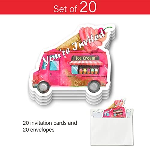 Sladoled tema rođendanska zabava ružičasti sladoled u obliku kamiona ispunjava pozivnice za bebe tuš ili djevojčice Dječja rođendanska