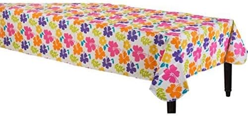 Sretne ponude ~ Flanel Back TableCloth | 52 x 90 inčni duguljasti poklopac tablice | Cvijet hibiskusa