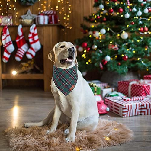 Adoggygo Božićni pas Bandana 2 paket, stilski karirani pseći šal, vrhunska pamučna tkanina, ponuđene višestruke veličine, božićni bandani