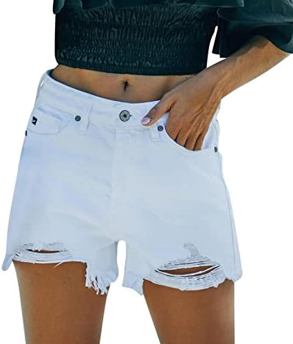 Traper kratke hlače za žene srušene nevolje, casual srednjeg uspona, ribane vruće kratke hlače, udobne traperice za rastezljive gumbe