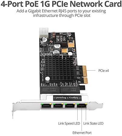 Siig 4-port Gigabit Ethernet s Poe PCIE karticom -intel 350, PCIE 2.0 X4 do quad RJ-45,1000/100/10Mbps, POE, 802.3AF Snaga preko Etherneta,