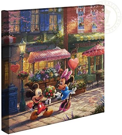 Thomas Kinkade Studios Disney's Mickey i Minnie Sweetheart Cafe 14 x 14 galerija zamotana platno