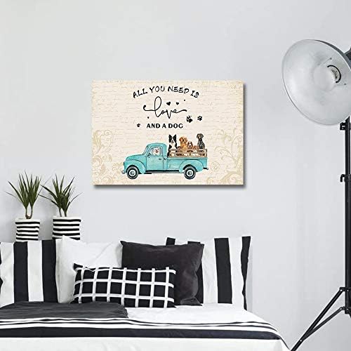 Slikanje ulja 36x24 U slikama Umjetnička djela na platnu Sve što trebate je ljubav i Doberman pasji kamion Suncokret na retro slovu