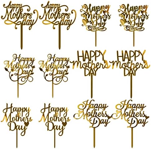 12 pakiranja akrilnog zlatnog punjenja za Majčin dan rođendanski ukrasi za torte za Majčin dan