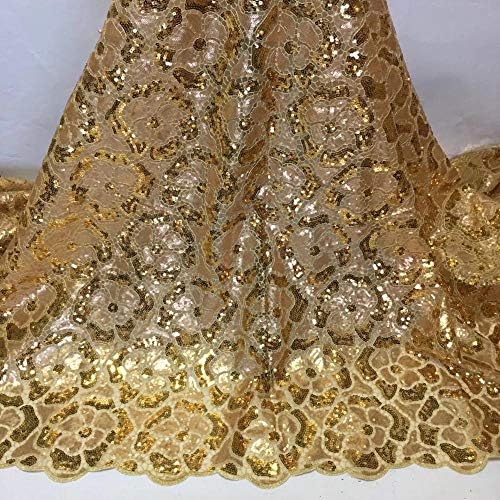 Afrička moda zlato 5 metara mrežaste tkanine Švicarske šljokice perle čipka od tila za rođendansku vjenčanicu šivajte afričku čipkastu