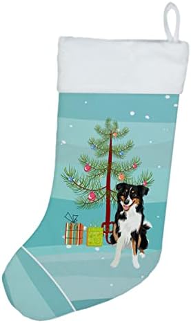 Caroline's Treasures wdk2947cs Australski ovčar Crni troboj 3 Božićna čarapa za božićnu čaravu, kamin viseće čarape božićna sezona