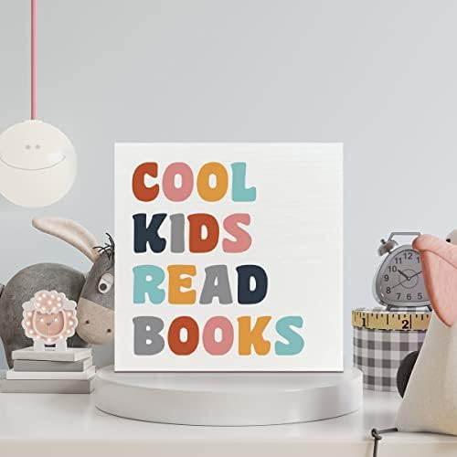 Znak drvene kutije za dječju sobu, cool djeca čitaju knjige, inspirativni dekor stola u dječjoj spavaćoj sobi, Motivacijski ukras igraonice