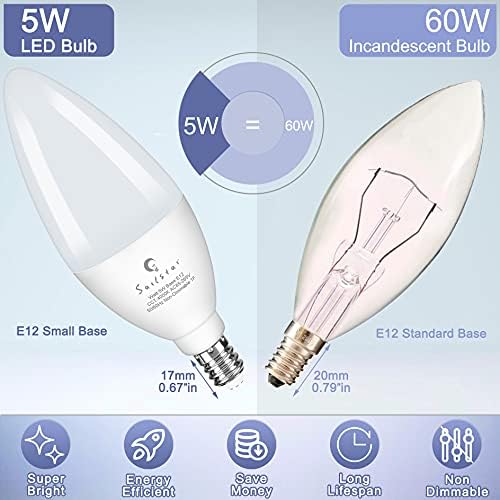 Sailstar Candelabra žarulje 60 vata ekvivalent, 4000k Natural Daylight, 5W E12 Mala baza B LED žarulje, 500 lustera, žarulje s stropnim