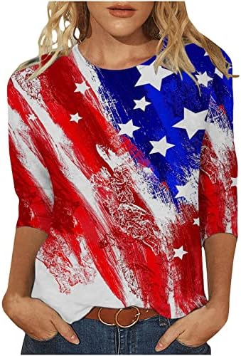 Comigeewa 3/4 bluze rukava za žene jesenski ljetni posada vrat USA zastave zvjezdane grafičke ležerne bluze majice tinejdžerke 2023