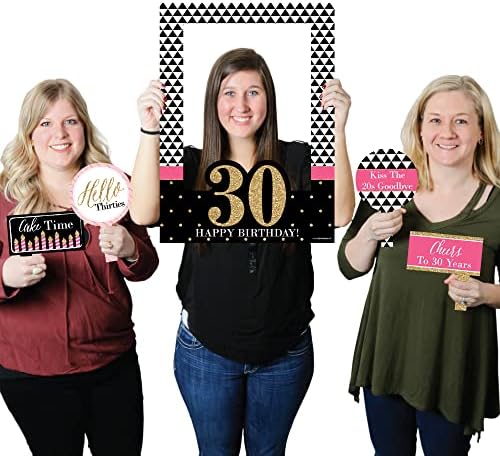 Šik 30. rođendan - ružičasta, crno i zlato - rođendanska zabava selfie foto kabina okvir i rekviziti - tiskano na čvrstom materijalu