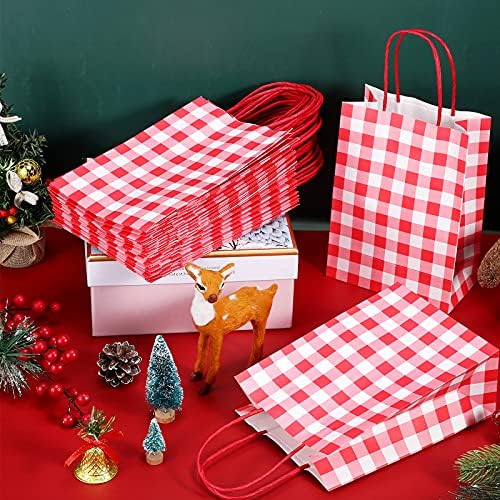 30 komada poklon vrećica od kraft papira, Božićna karirana torba, torba za zabavu, poklon torba s ručkom, poklon vrećica za božićne