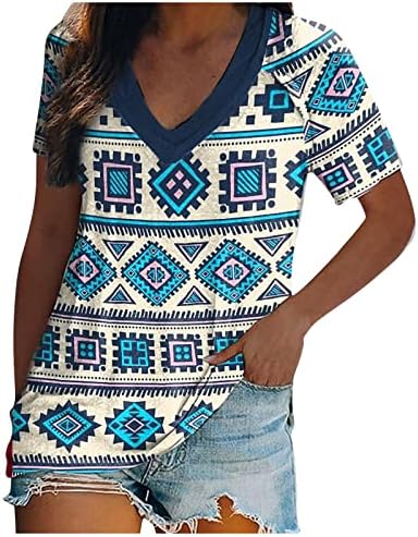 Nokmopo majice za žene plus size v vrat tenk vrhovi meki retro geometrijski grafički bez rukava osnovni pulover vrhovi